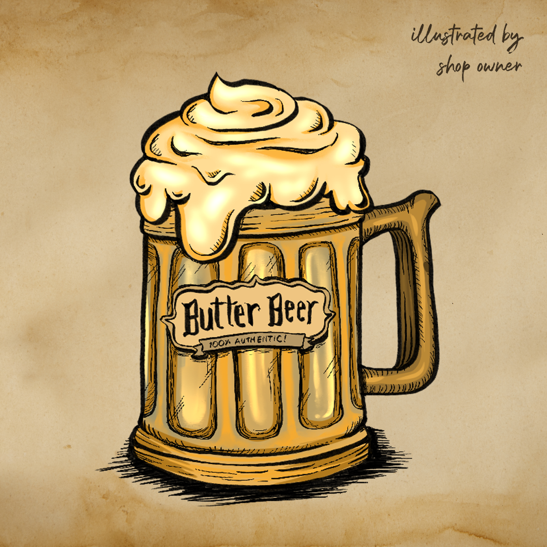 An illustration of a foamy tankard on a brown background